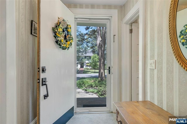 486 Summit Ave, Oradell, NJ 07649 - entrance foyer featuring carpet and wallpapered walls