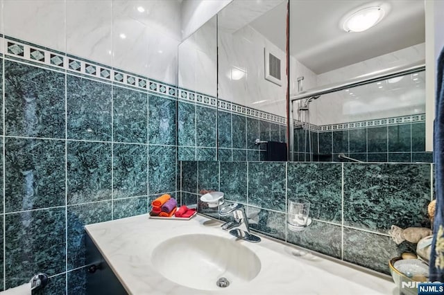 300 Winston Unit 1822, Cliffside Park, NJ 07010 - full bathroom featuring vanity, tile walls, and a tile shower