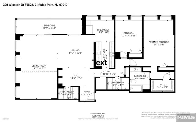 300 Winston Unit 1822, Cliffside Park, NJ 07010 - view of property floor plan