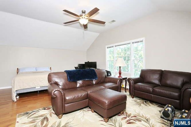 84 Pheasant Run Unit 84, Old Tappan, NJ 07675 - living room with vaulted ceiling, a ceiling fan, and wood finished floors