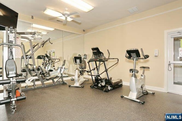84 Pheasant Run Unit 84, Old Tappan, NJ 07675 - exercise room featuring ceiling fan and baseboards
