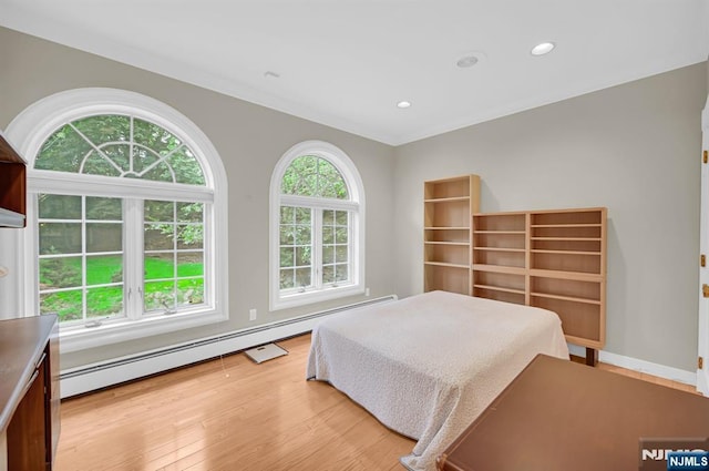 326 Ridge Rd, Cedar Grove, NJ 07009 - bedroom with light wood-style floors, a baseboard heating unit, and recessed lighting