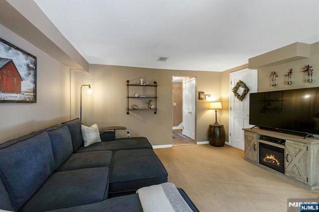 611 Maze Rd, River Vale, NJ 07675 - living area featuring light carpet and a glass covered fireplace
