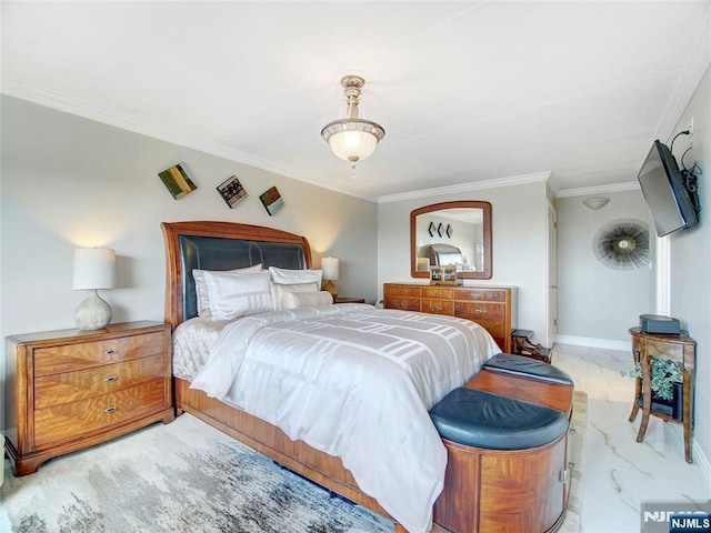 250 Gorge Rd Unit 23I, Cliffside Park, NJ 07010 - bedroom featuring marble look tile flooring and ornamental molding