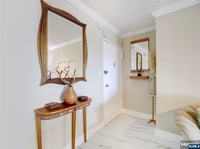 250 Gorge Rd Unit 23I, Cliffside Park, NJ 07010 - foyer with marble look tile flooring and ornamental molding