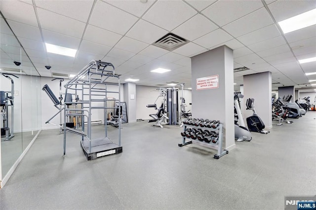 1265 15th St Unit 4C, Fort Lee, NJ 07024 - exercise room featuring a paneled ceiling and baseboards