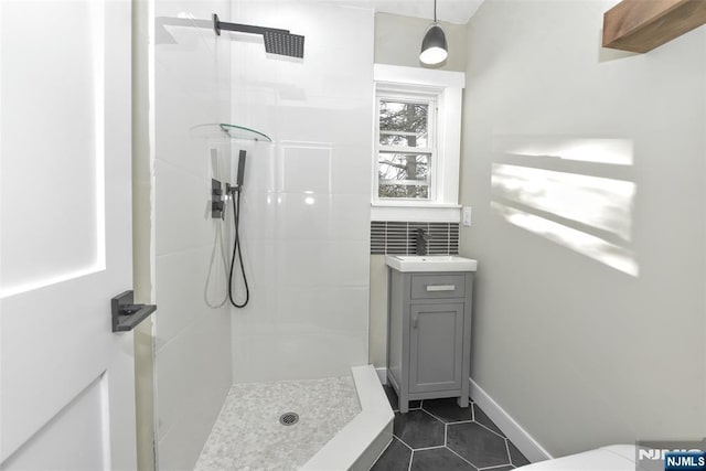 584 N Lake Shr, West Milford, NJ 07421 - full bath with tile patterned flooring, tiled shower, and vanity