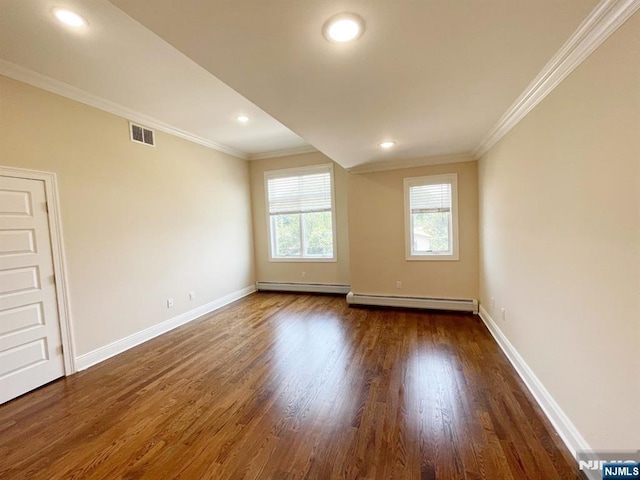 104 Sunset Pl Unit A, Palisades Park, NJ 07650 - unfurnished room with wood finished floors, crown molding, baseboard heating, and recessed lighting