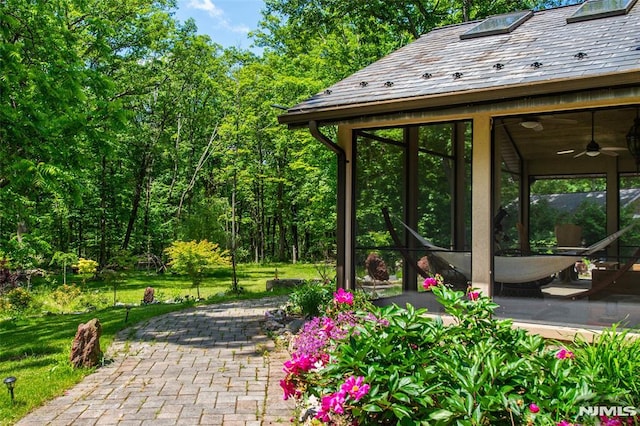 69 Mount Pleasant Rd, Knowlton, NJ 07832 - view of yard with ceiling fan and a patio