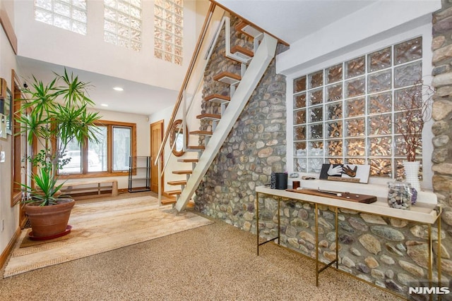 69 Mount Pleasant Rd, Knowlton, NJ 07832 - stairs with carpet and a towering ceiling