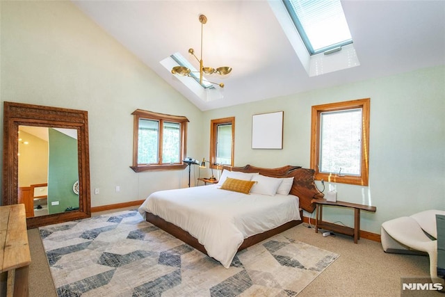 69 Mount Pleasant Rd, Knowlton, NJ 07832 - bedroom featuring a skylight, high vaulted ceiling, and a chandelier