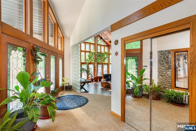 69 Mount Pleasant Rd, Knowlton, NJ 07832 - carpeted entryway featuring french doors and vaulted ceiling