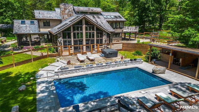 69 Mount Pleasant Rd, Knowlton, NJ 07832 - outdoor pool featuring a deck, a sunroom, grilling area, and a patio area
