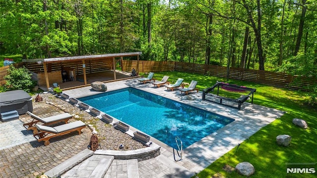 69 Mount Pleasant Rd, Knowlton, NJ 07832 - view of pool with a patio, a fenced backyard, and a view of trees