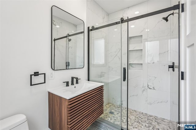 492 Oaktree Rd, Oradell, NJ 07649 - full bathroom with vanity and a marble finish shower