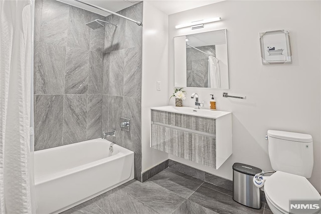6401 Park Ave Unit 401, West New York, NJ 07093 - bathroom featuring shower / tub combo with curtain, vanity, and marble look tile flooring