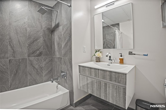 6401 Park Ave Unit 401, West New York, NJ 07093 - full bath with vanity, shower / bathtub combination with curtain, and marble look tiles