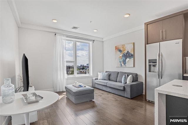 6401 Park Ave Unit 401, West New York, NJ 07093 - living room with dark wood-style flooring, recessed lighting, and crown molding