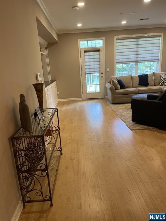 5 Cliff Rd Unit C1, Woodland Park, NJ 07424 - living room with crown molding, light wood-style floors, and recessed lighting