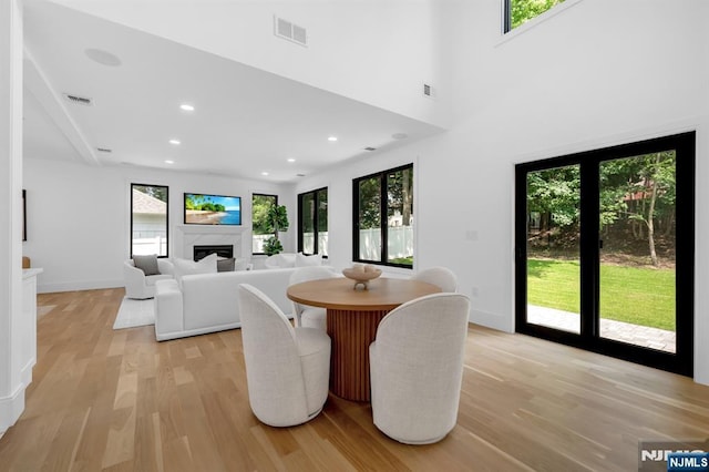 452 Oregon St, Paramus, NJ 07652 - dining area featuring healthy amount of natural light, light wood-type flooring, a fireplace, and recessed lighting