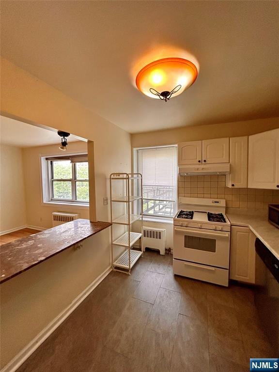 2195 N Central Rd Unit 4H, Fort Lee, NJ 07024 - kitchen featuring stainless steel appliances, radiator, under cabinet range hood, and white cabinets