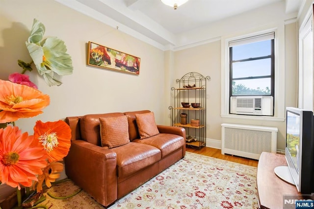 375 Mount Prospect Unit 6B, Newark, NJ 07104 - living room featuring radiator heating unit, wood finished floors, and cooling unit