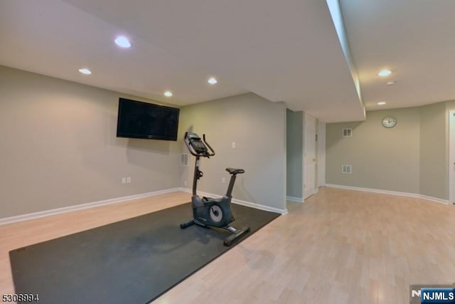 140 Levinberg Ln, Wayne, NJ 07470 - exercise room with wood finished floors and recessed lighting