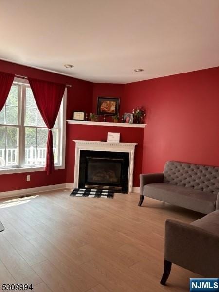 140 Levinberg Ln, Wayne, NJ 07470 - living area featuring a glass covered fireplace, wood finished floors, and recessed lighting