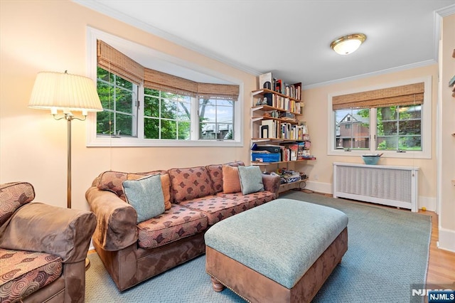 747 Mildred St, Teaneck, NJ 07666 - living room featuring radiator and ornamental molding