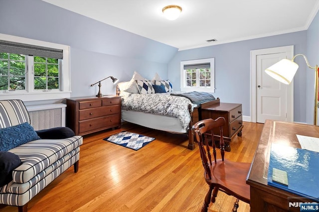 747 Mildred St, Teaneck, NJ 07666 - bedroom featuring light wood-type flooring, crown molding, and vaulted ceiling