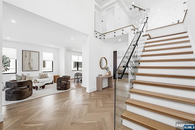 404 Willard Rd, Paramus, NJ 07652 - stairway with a towering ceiling and recessed lighting