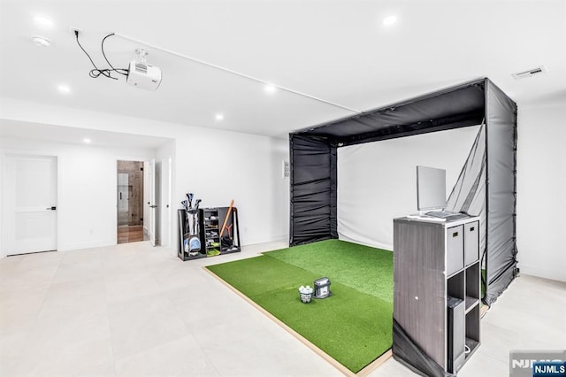 404 Willard Rd, Paramus, NJ 07652 - playroom with golf simulator and recessed lighting