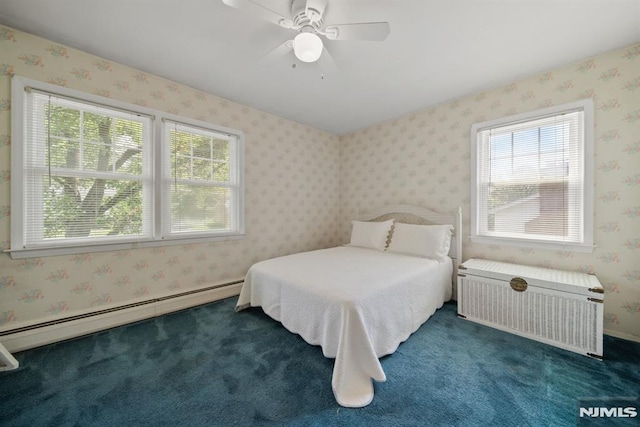 758 Koch Peak Ave, Twp Of Washington, NJ 07676 - bedroom with baseboard heating, carpet, ceiling fan, and radiator heating unit