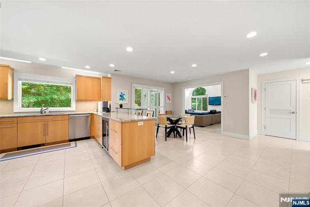 811 Domm Ct, Wyckoff, NJ 07481 - kitchen featuring dishwasher, a peninsula, recessed lighting, backsplash, and wine cooler