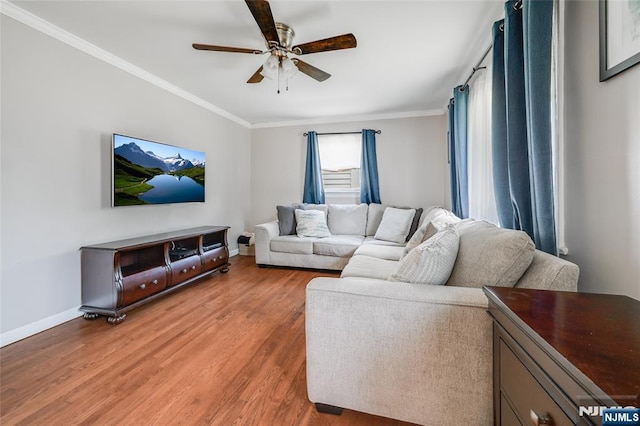 23 Bromley Pl, Bloomfield, NJ 07003 - living area featuring ceiling fan, light wood-type flooring, and ornamental molding