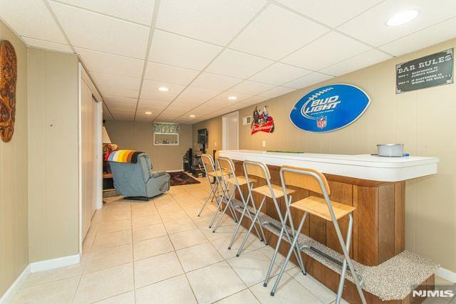 20 Goss Pl, Clifton, NJ 07013 - indoor dry bar featuring a paneled ceiling, recessed lighting, and tile patterned flooring