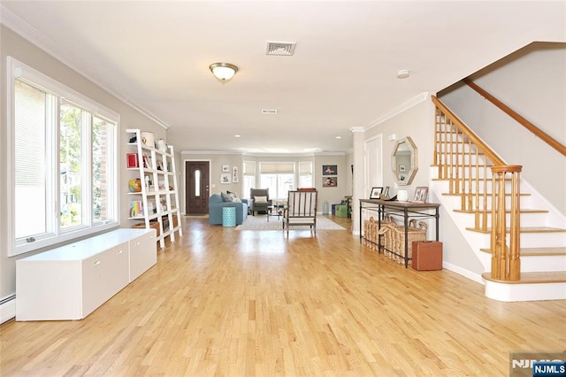 400 Lawton Ave Unit C0400, Cliffside Park, NJ 07010 - entrance foyer with light wood-style floors, stairway, ornamental molding, and plenty of natural light