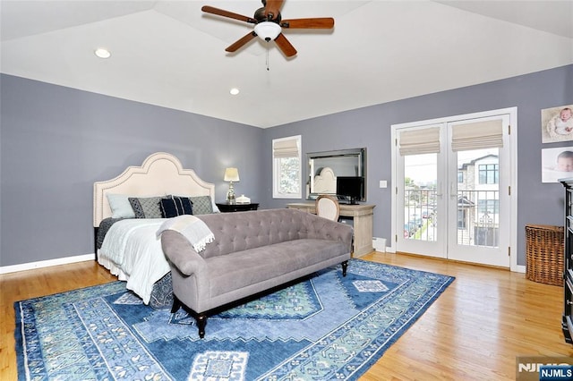 400 Lawton Ave Unit C0400, Cliffside Park, NJ 07010 - bedroom featuring access to outside, wood finished floors, recessed lighting, ceiling fan, and vaulted ceiling