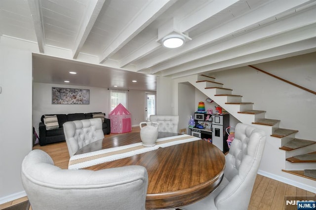 20 Card St, Hamburg, NJ 07419 - dining space with stairs, beam ceiling, and wood finished floors
