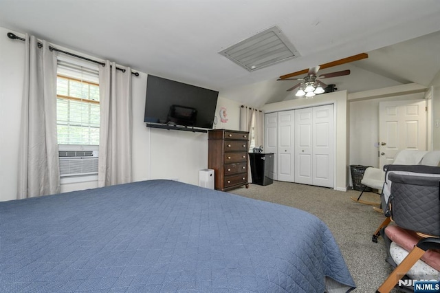 20 Card St, Hamburg, NJ 07419 - carpeted bedroom with lofted ceiling, cooling unit, and a ceiling fan
