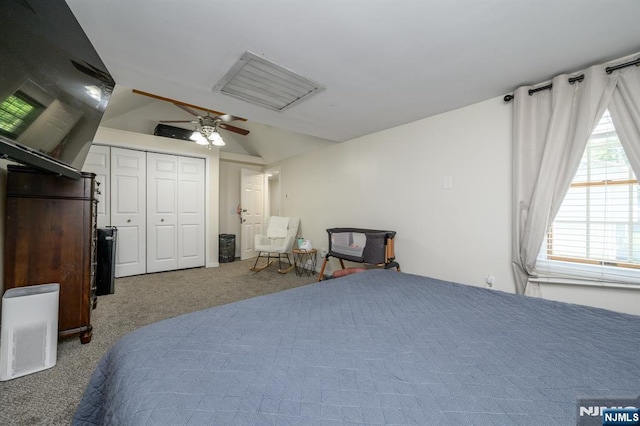 20 Card St, Hamburg, NJ 07419 - bedroom with carpet floors, vaulted ceiling, a ceiling fan, and a closet