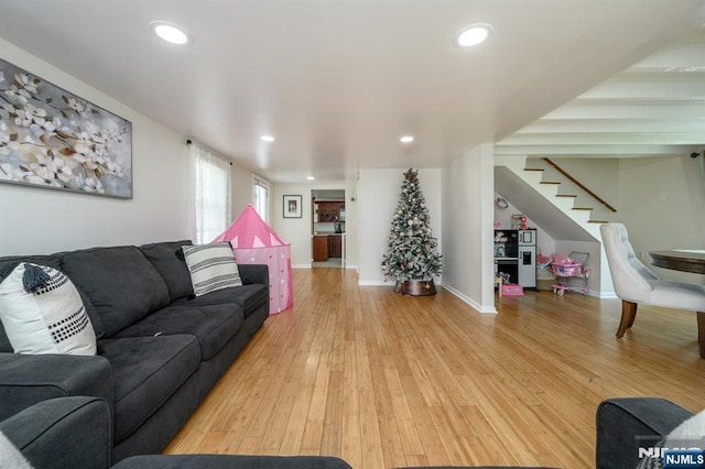 20 Card St, Hamburg, NJ 07419 - living area with stairway, hardwood / wood-style floors, and recessed lighting