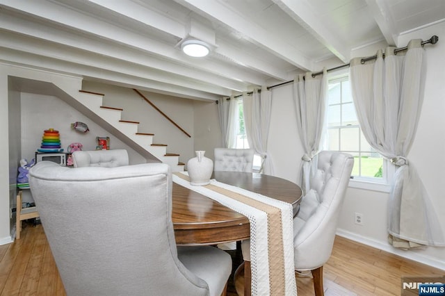 20 Card St, Hamburg, NJ 07419 - dining room featuring beam ceiling, light wood-type flooring, and stairway