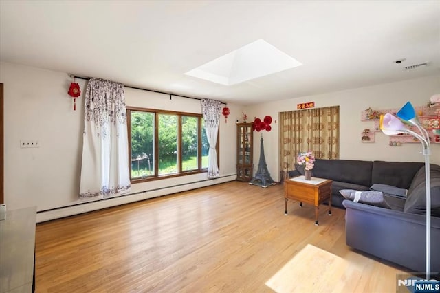 699 Shore Rd, West Milford, NJ 07421 - living area with a skylight, wood finished floors, and a baseboard radiator