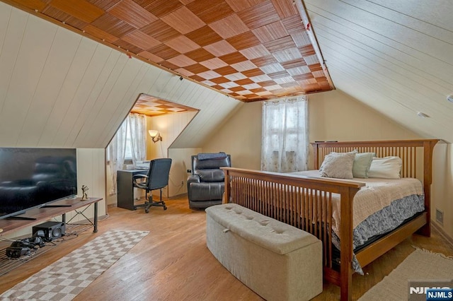 116 Springfield Ave, Hasbrouck Heights, NJ 07604 - bedroom with wood finished floors, vaulted ceiling, and wooden ceiling