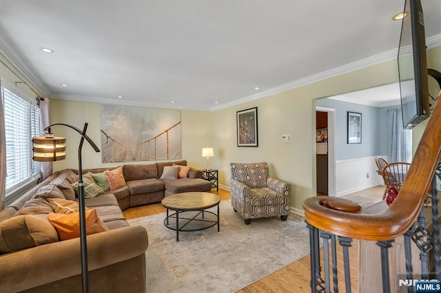 116 Springfield Ave, Hasbrouck Heights, NJ 07604 - living area featuring light wood-type flooring, recessed lighting, and crown molding