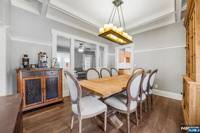 434 3rd Ave, Lyndhurst, NJ 07071 - dining area featuring dark wood-type flooring, ceiling fan, a chandelier, and ornamental molding