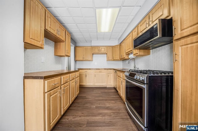 434 3rd Ave, Lyndhurst, NJ 07071 - kitchen with stainless steel appliances, dark wood-type flooring, and butcher block countertops
