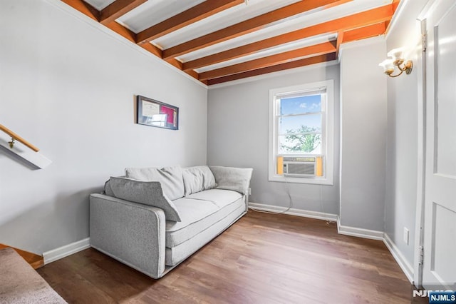 434 3rd Ave, Lyndhurst, NJ 07071 - living area featuring cooling unit, wood finished floors, and beam ceiling