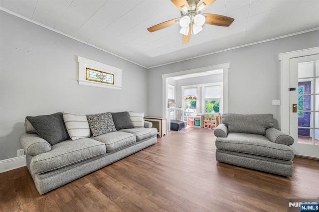 434 3rd Ave, Lyndhurst, NJ 07071 - living room featuring crown molding, wood finished floors, and a ceiling fan